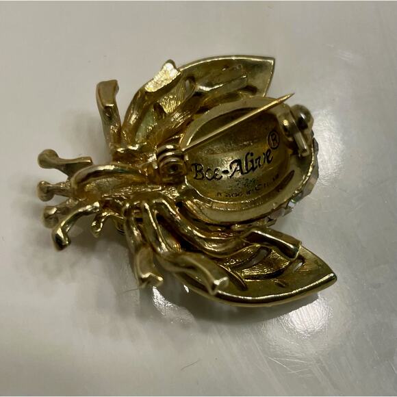 Bee Brooch Pin Gold Tone Rhinestone Insect Jewelry Sparkle Wings Statement Gift - Picture 3 of 6